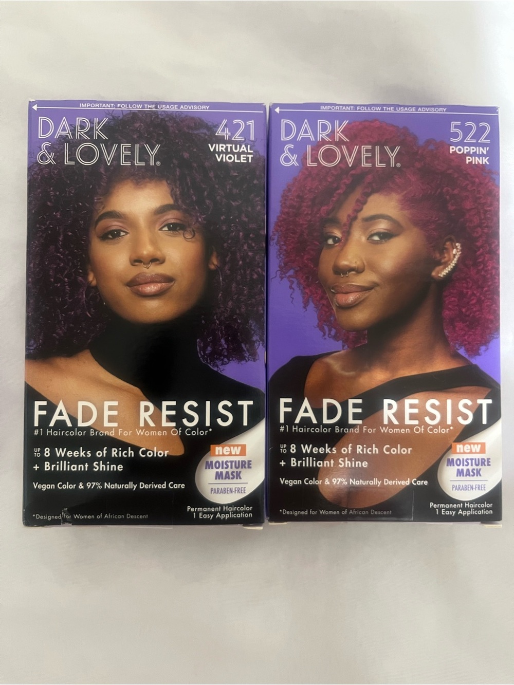 Dark and Lovely Haircolor - Virtual Violet (421) & Poppin' Pink 522